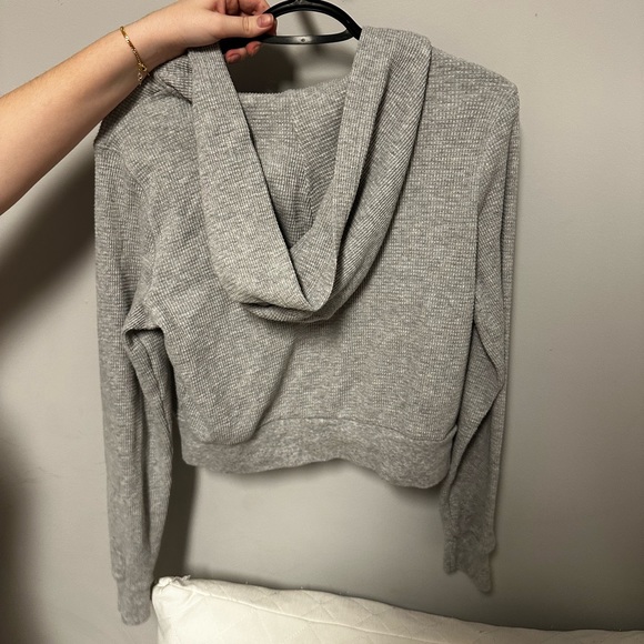 Aritzia TNA waffle crop top zip up, with hood. - Picture 2 of 3